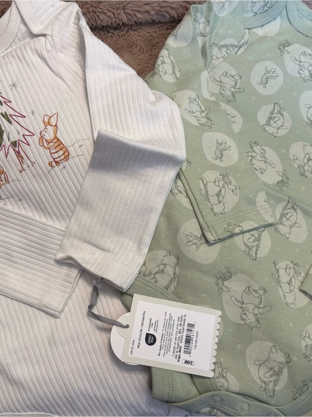 cloud island White and Light Green Baby One-Piece Set